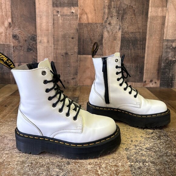 Dr. Martens Jadon Side Zip Patent Leather White Platform Combat Boots Womens 7 - Picture 10 of 12